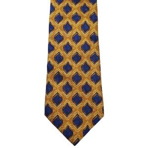 Sangiorgio Vintage Men's‎ Gold Blue Diamond Silk Wide Tie Necktie Made in Italy